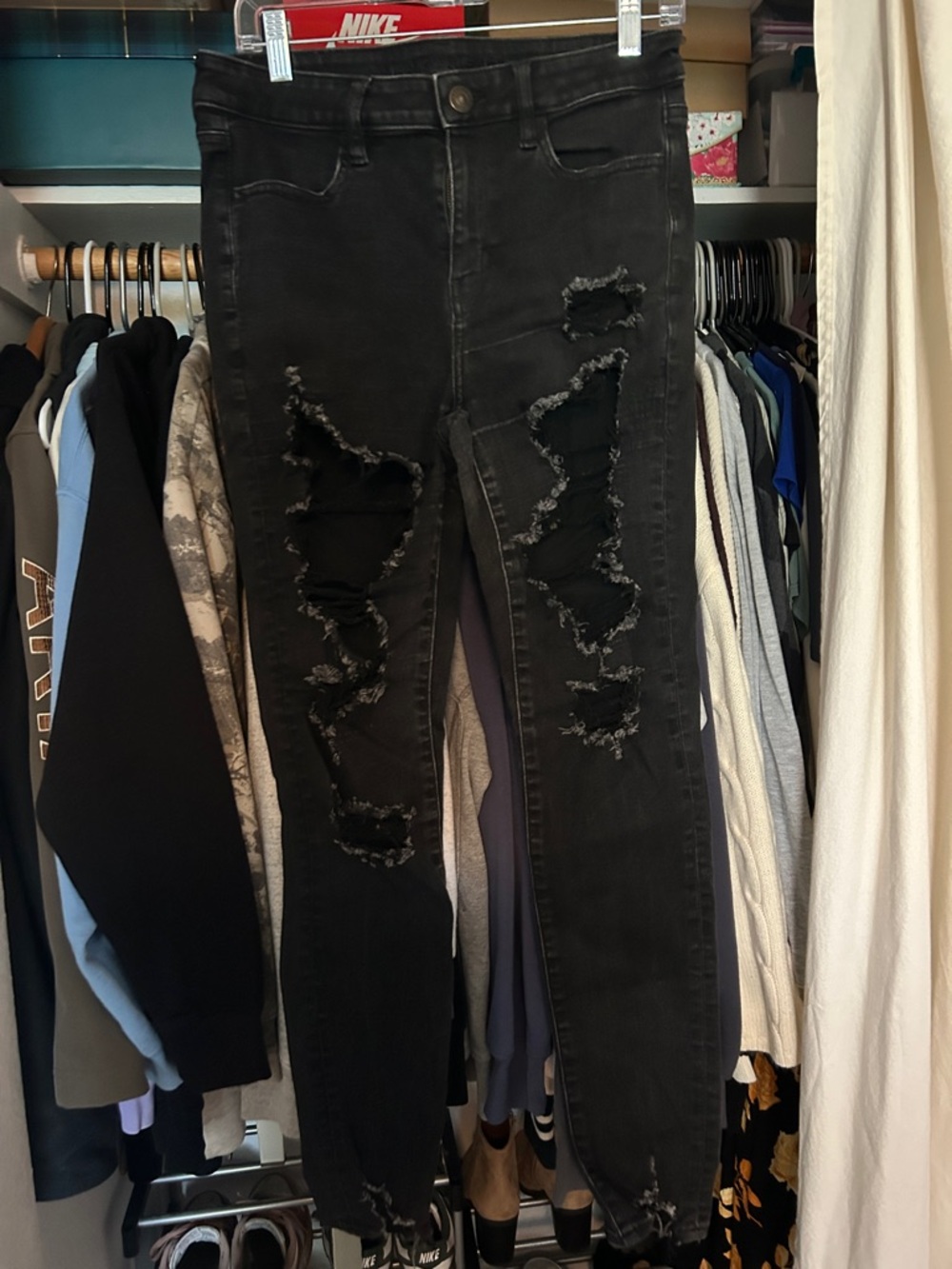 American Eagle Black Distressed Skinny Jeans